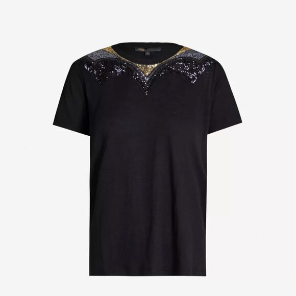 MAJE Tatillon sequin-embellished cotton-blend T-shirt - Picture 1 of 9